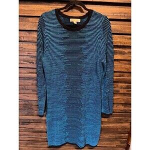 Michael Michael Kors Long Sleeve Knit Striped  Sweater Dress Blue Long Sleeve XL